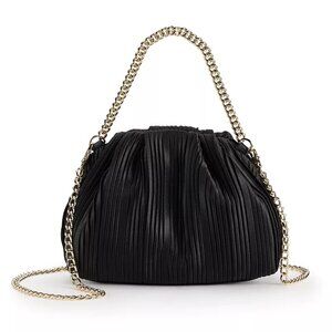 Women's LC Lauren Conrad Molly Ruched Clutch - Black Pleated - OS - NWT